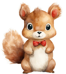 Squirrel wearing red bow isolated on transparent background