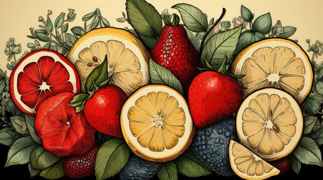 Fruit Background Sketch Style Hand Drawn, Flat Design Style, Pop Art , Wallpaper Pictures, Background Hd