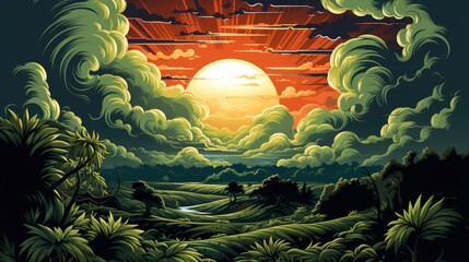 Green Corn Rows Waves Agricultural Fields, Flat Design Style, Pop Art , Wallpaper Pictures, Background Hd