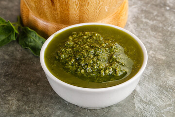 Homemade vegetarian basil pesto sauce