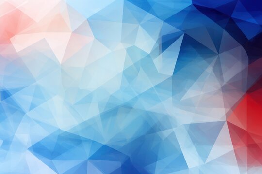  a red, white, and blue abstract background with a low polygonic design in the middle of the image.