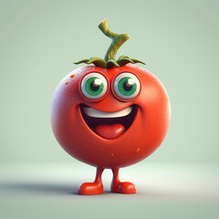 3D Illustration of tomato character that is drawn in cartoon style, AI Generated