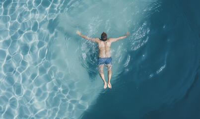 aerial view man swimming in sea