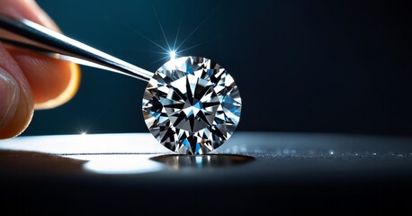 brilliant cut diamond held by tweezers
 - obrazy, fototapety, plakaty