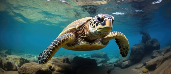 Obraz premium Hawaiian Green Sea Turtle at risk.