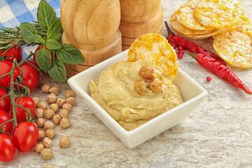 Natural organic chickpea hummus with olive oil