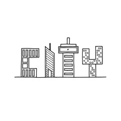 Obraz premium Cartoon hand drawing building in alphabet CITY. Vector