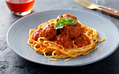 Capture the essence of Spaghetti and Meatballs in a mouthwatering food photography shot Generative AI