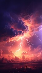 colorful thunderstorm and lightning - obrazy, fototapety, plakaty