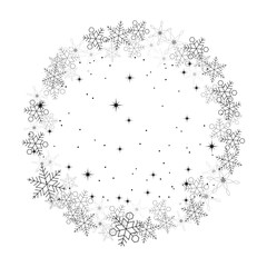 Vector a circle of snowflakes and snowstormson a dark gray background. winter vector illustration. merry christmas