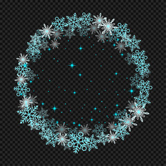 Vector a circle of snowflakes and snowstormson on tranparent background. winter vector illustration. merry christmas