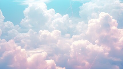  a sky filled with lots of white clouds under a blue sky with white and pink contrails coming out of the clouds. - obrazy, fototapety, plakaty