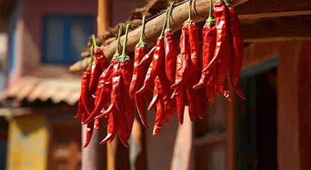 Fotobehang Hanging red chili for dry out-of-home and Traditional Home © Designpoint_3