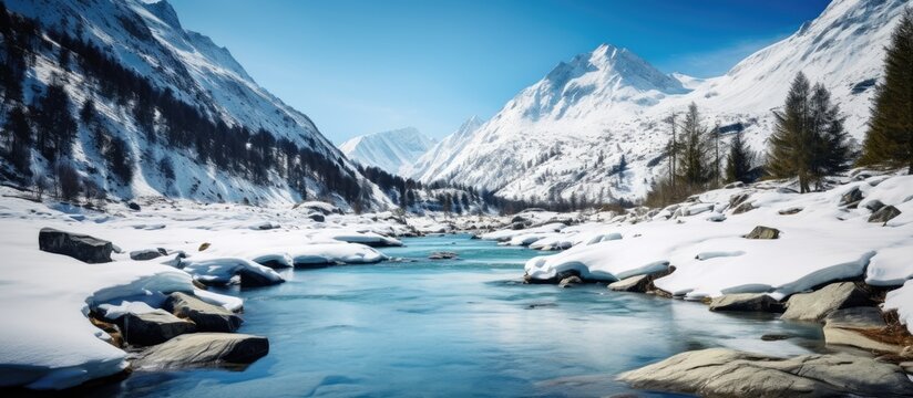 Enchanting Swiss landscape in Grisons Canton: Bernina Pass in the Bernina mountains (2328 mt asl), late winter.