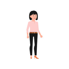 vector woman with pose and pink clothes hair