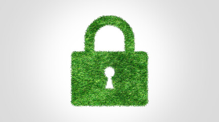Lock icon with green forest. Lock sign in the middle of untouched nature. Eco-friendly Lock symbol, Ecology project concept. 3d rendering.