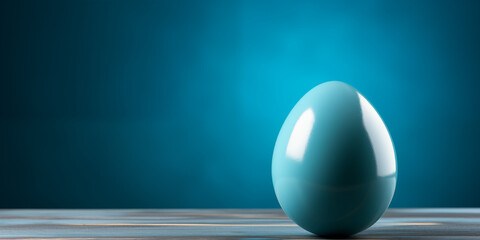 Blaues glänzenden Ei auf blauen Hintergrund im Querformat für Banner, ai generativ - obrazy, fototapety, plakaty