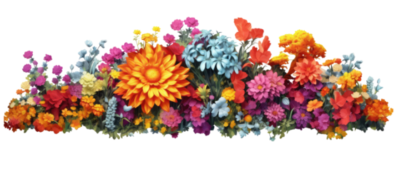 colorful flower garden in full bloom isolated on transparent background