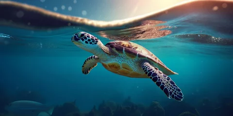 Fotobehang Sea turtle or marine turtle swimming in ocean. Generative AI  © Visual Treasure