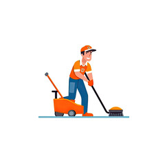 a sweeper Flat vector illustration daily activities working on white background AI Generated