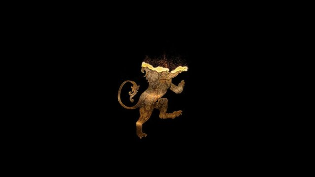 Leo zodiac sign in golden style with particles, horoscope