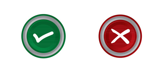 Cross check mark icons, flat round buttons set.  