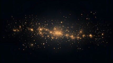 Dust sparks and golden stars shine with special light. Vector sparks on black background. Christmas...