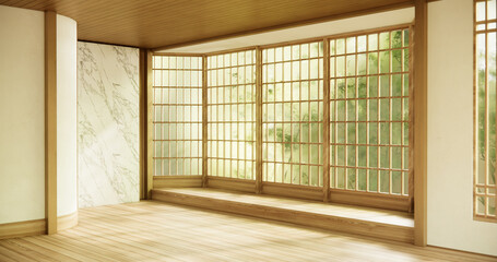 Circle window japan style on Empty room minimalist room interior.
