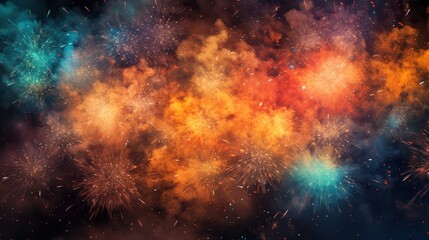  a bunch of fireworks are lit up in the night sky with colorful smoke coming out of the top of them. - obrazy, fototapety, plakaty