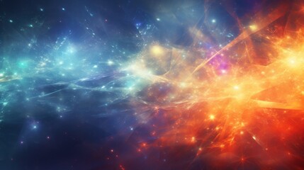  an image of a space scene with a lot of stars and a bright orange and blue light coming out of the center of the space.
