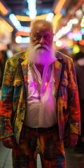 Fototapeta premium An old man with a beard and a colorful suit. Generative AI.