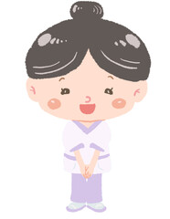 黒髪のセラピストの全身立ち姿　ポーズ