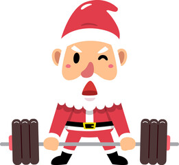 Cartoon healthy santa claus doing weight training for design.