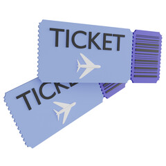 Airport tickets clipart flat design icon isolated on transparent background, 3D render Summer and travel concept