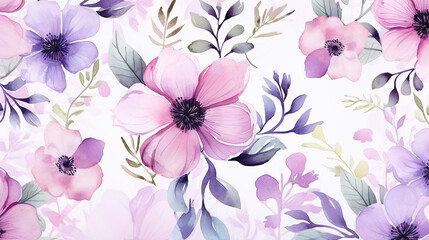 Watercolor floral pattern on white background