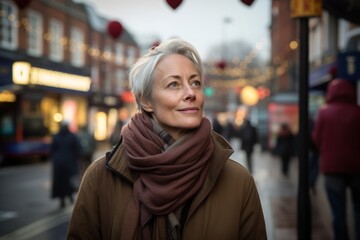 Portrait of a beautiful middle-aged woman on the street.