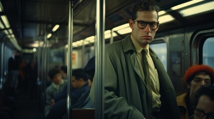 People in Subway. New York life in the 1960s. Photorealistic illustration.  - obrazy, fototapety, plakaty
