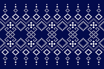 Indigo navy blue geometric traditional ethnic pattern Ikat seamless pattern border abstract design for fabric print cloth dress carpet curtains and sarong Aztec African Indian Indonesian