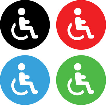 Icon set of disability, disabled people with wheelchair concept. Flat vector illustrations with simple design. Isolated on white, transparent background	
