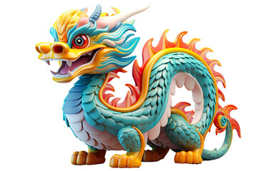 Fototapeta na wymiar Cute colorful Chinese dragon lunar new year, long body, white background, 3d cartoon style, strong color contrast isolated PNG