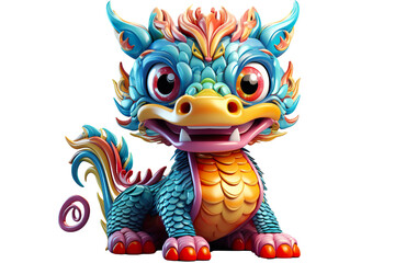 Obraz premium Cute colorful Chinese dragon lunar new year, long body, white background, 3d cartoon style, strong color contrast isolated PNG