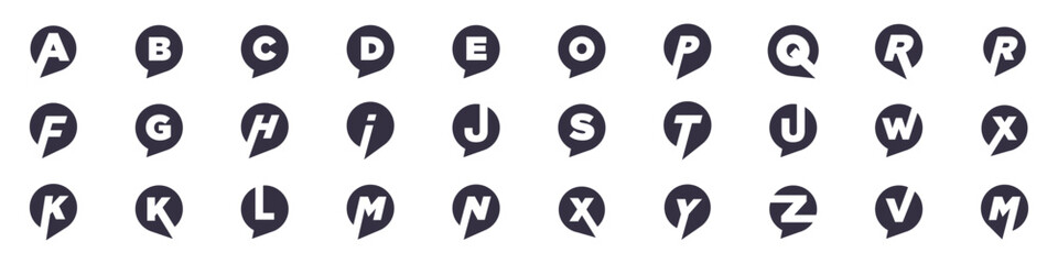 Set of Text Logo design Typography Chat, Symbol Message Talk Communication Logo Design Inspiration - obrazy, fototapety, plakaty