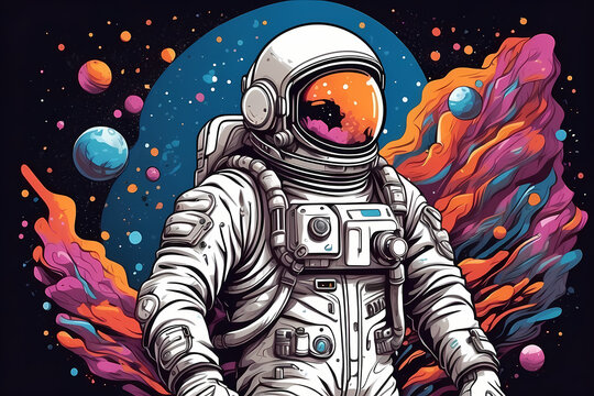 Astronaut in space for T shirt design 