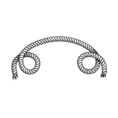 Hand drawn sketch sailing rope. Marine decoration element. Nautical retro style. Vector illustration isolated on white.