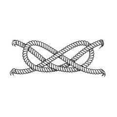 Hand drawn sketch sailing knot. Marine decoration element. Nautical retro style. Vector illustration isolated on white.