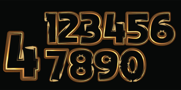 Golden Number 3D Style Font. One to Nine Isolated Letters. Birthday golden numbers Vector design elements. Golden numbers set. Vector 3d illustration