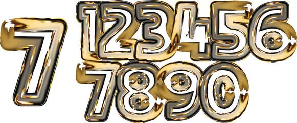 Golden Number 3D Style Font. One to Nine Isolated Letters. Birthday golden numbers Vector design elements. Golden numbers set. Vector 3d illustration
