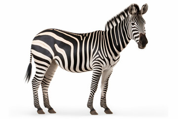 Plains zebra Equus quagga an Africam member of the horse family with its famous striped coat, cut out and isolated on a white background.