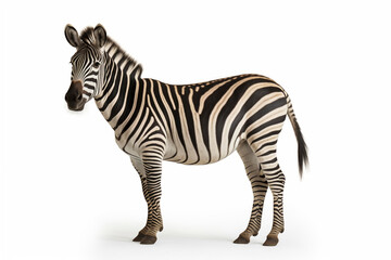 Plains zebra Equus quagga an Africam member of the horse family with its famous striped coat, cut out and isolated on a white background.