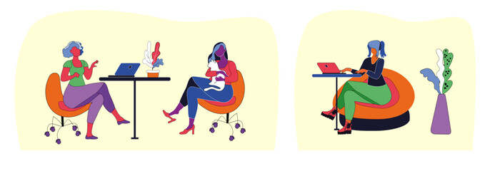 The set is a comfortable workplace for office workers. Distant work. Vector illustration